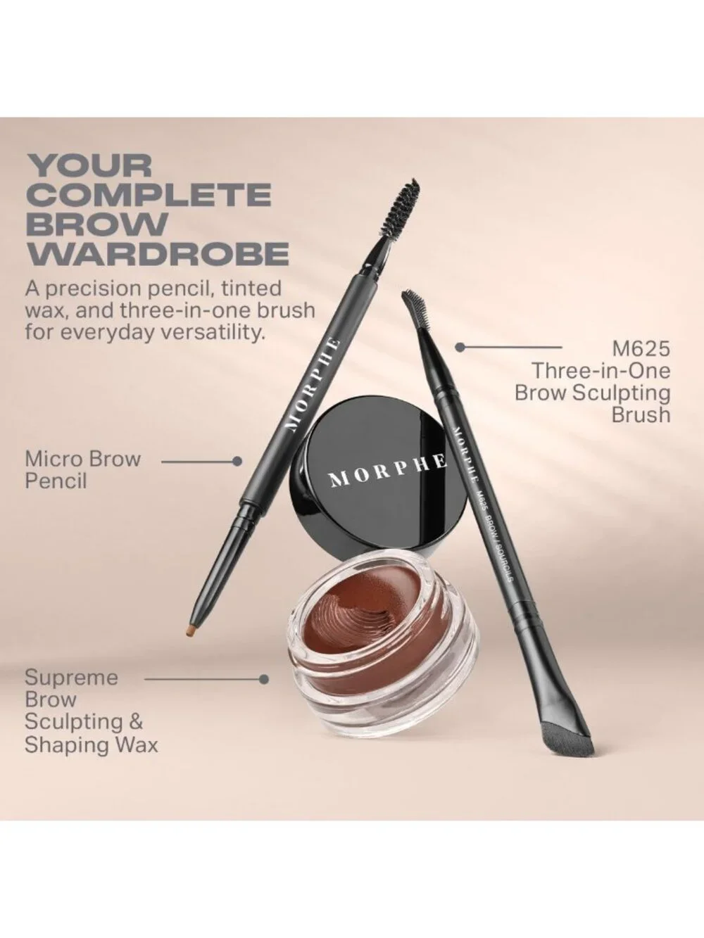 Everyday Essentials Brow Kit - Precision Micro Pencil, Tinted Wax & 3-in-1 Brush